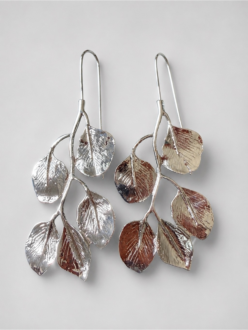 Sterling Leaf Drop Earrings in Silver and Gold